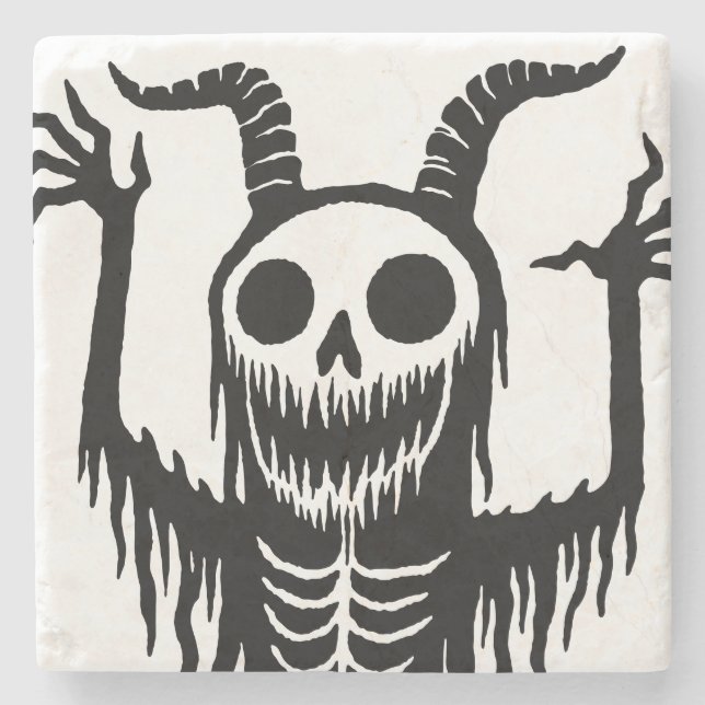 Creepy Demon Skull  Stone Coaster (Front)