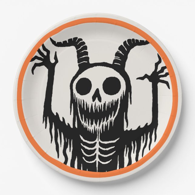 Creepy Devil Skull Halloween Paper Plates (Front)