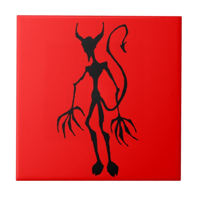 Creepy Devil Stick Figure Ceramic Tile (Front)