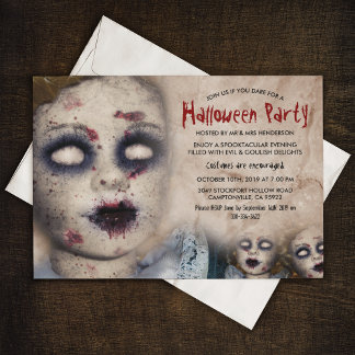 Creepy Doll Adult Halloween Party Invitation