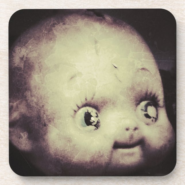Creepy Doll Beverage Coaster (Front)