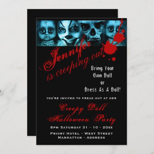 Creepy Doll Costume Party Halloween Evil Scary Invitation