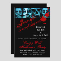 Creepy Doll Costume Party Halloween Evil Scary Invitation