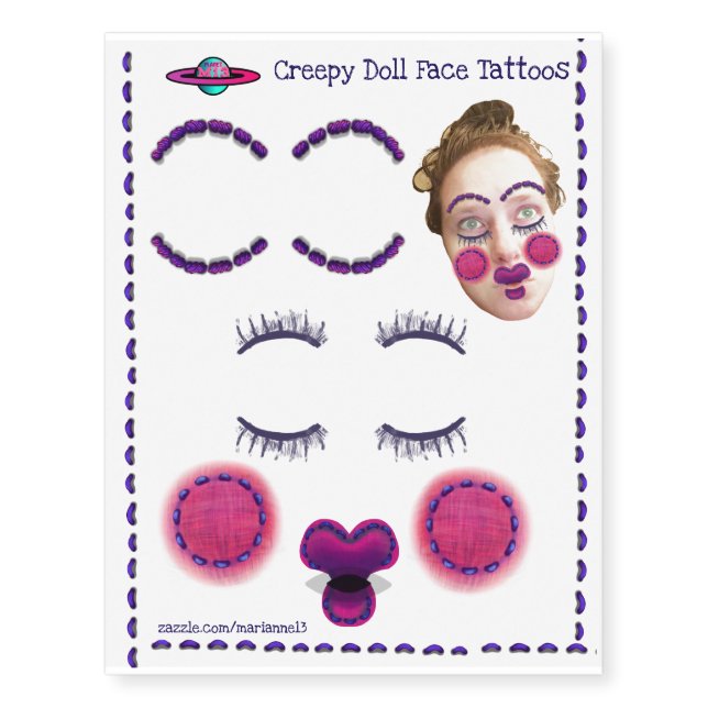 Creepy Doll Face Effects FX Temporary Tattoos (Front)