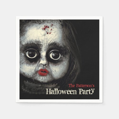 Creepy Doll Haunted Halloween Party with Name Napkins