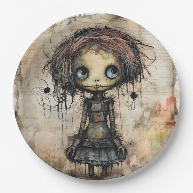 Creepy Doll Looking Up Paper Plates (Front)