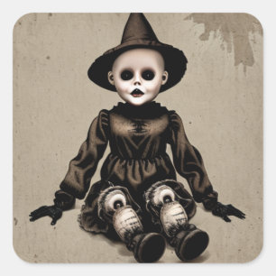 Creepy Doll Scary Halloween Party Square Sticker