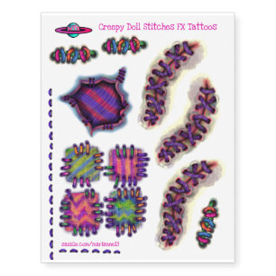 Creepy Doll Stitches FX Temporary Tattoos