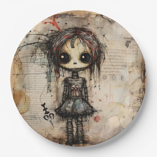 Creepy Doll with Bow Paper Plates (Front)