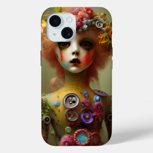 Creepy Doll with Buttons Halloween iPhone 15 Case