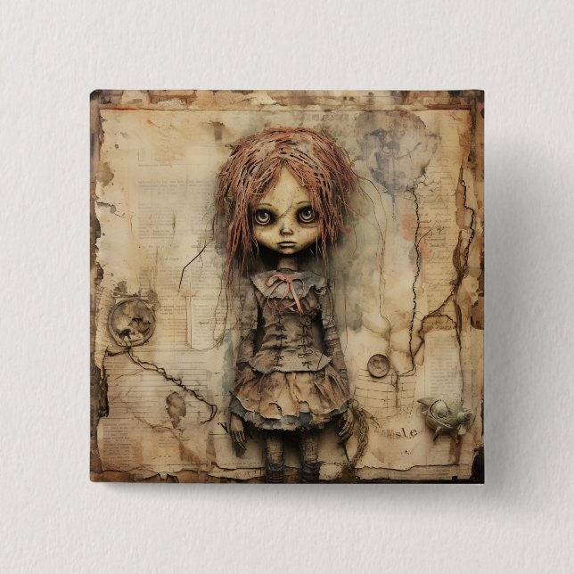 Creepy Doll with Pink Bow Button (Front)