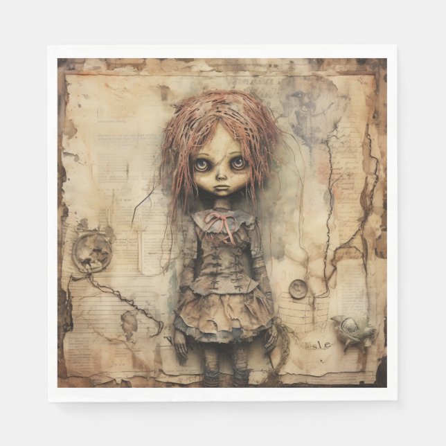 Creepy Doll with Pink Bow Napkins (Front)