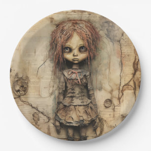 Creepy Doll with Pink Bow Paper Plates