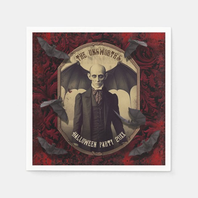 Creepy Dracula Vampire Halloween Party Napkins (Front)