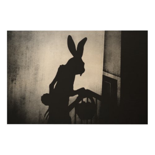 Creepy Easter Bunny Shadow Scene Wood Wall Art