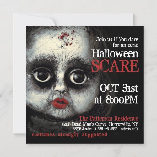 Creepy Eerie Doll Halloween Party Invitation