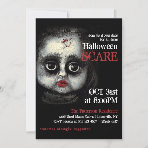 Creepy Eerie Gothic Doll Halloween Party Invitation