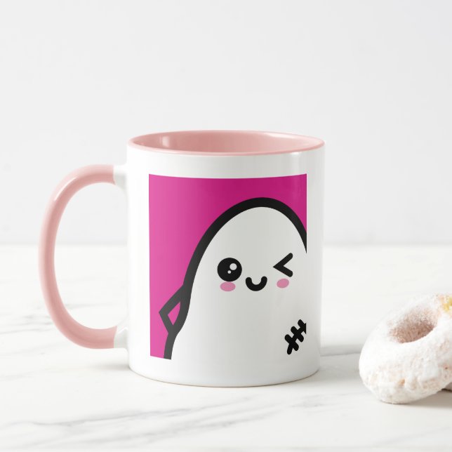 Creepy Egg Ghost Halloween | Add your name Mug (With Donut)