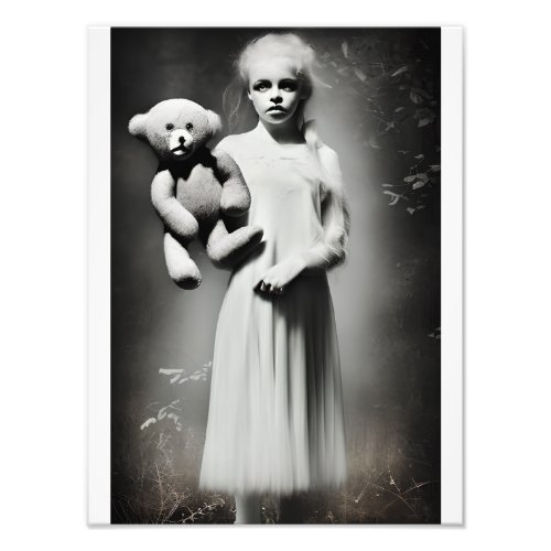 Creepy Ethereal Girl Holding Teddy Bear Photo Print