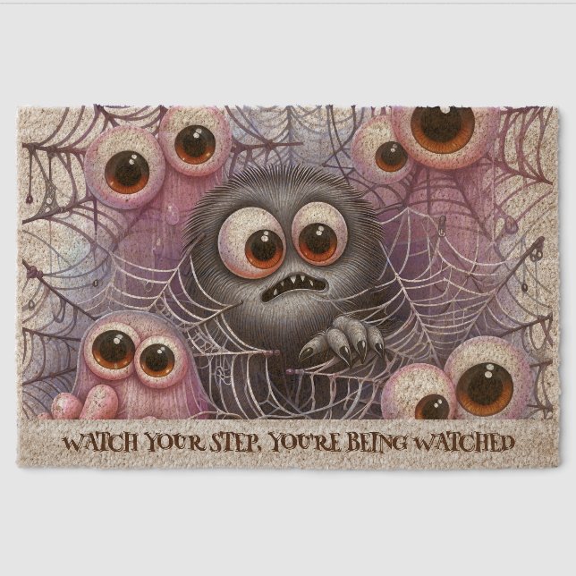 Creepy Eyes Happy Halloween Fiber Doormat (Front)