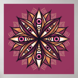 Creepy Eyes Psychedelic Flower Trippy Pink Poster