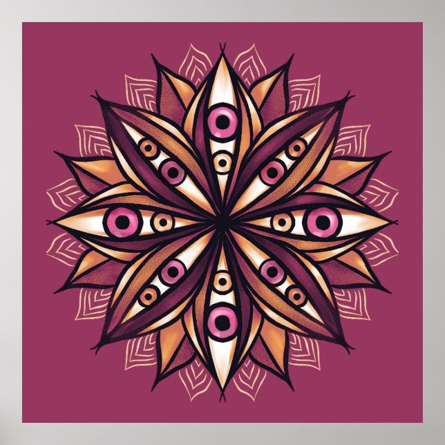 Creepy Eyes Psychedelic Flower Trippy Pink Poster (Front)