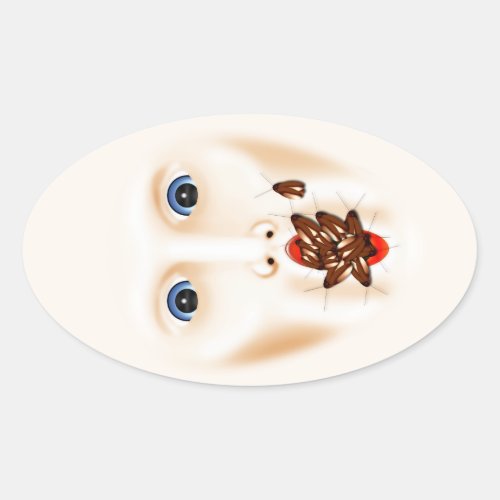 Creepy Face With Roaches Mouth Gross Halloween Oval Sticker