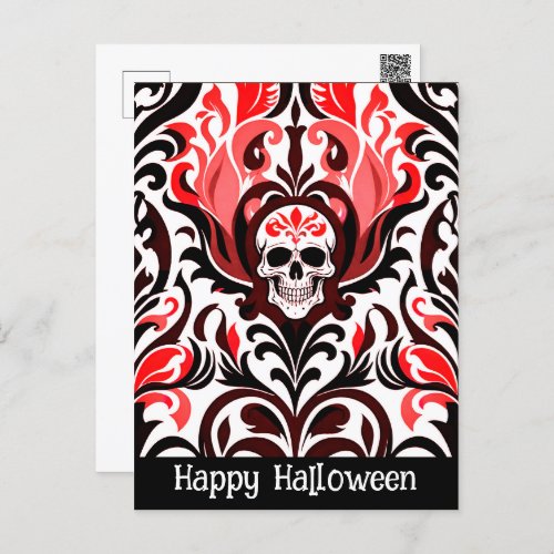 Creepy Flaming Skull Happy Halloween Holiday Postcard