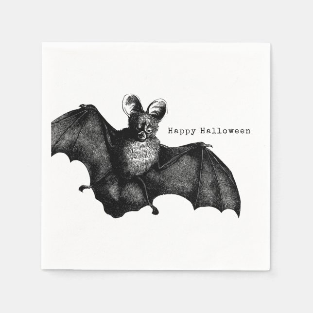 Creepy Flying Vintage Bat Halloween Party Napkins (Front)