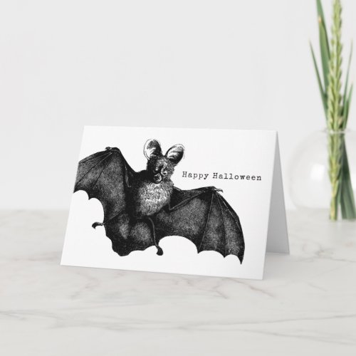 Creepy Flying Vintage Bat Happy Halloween Card