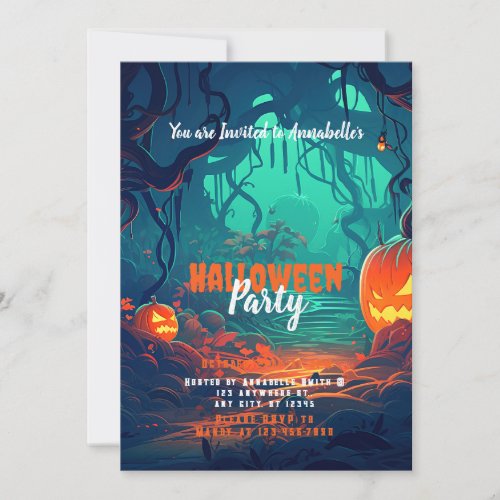 Creepy Forest Jack_O Lanterns Halloween Party Invitation