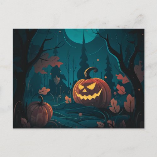 Creepy Forest with Jack_O Lanterns Halloween Holiday Postcard