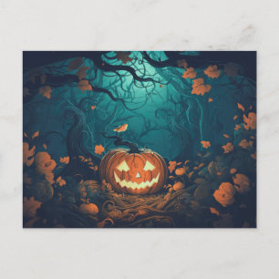 Creepy Forest with Jack-O' Lanterns Halloween Holiday Postcard
