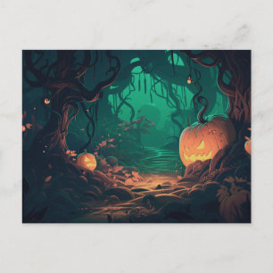 Creepy Forest with Jack-O' Lanterns Halloween Holiday Postcard