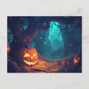 Creepy Forest with Jack-O' Lanterns Halloween Holiday Postcard