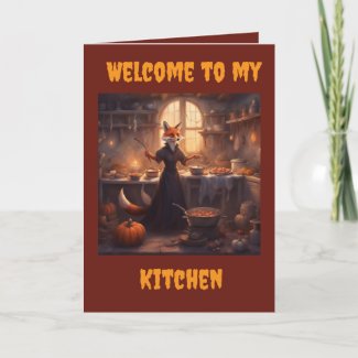 Creepy Fox in the Kitchen Halloween Greeting