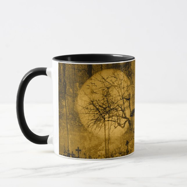 Creepy Full Moon Cemetery Pattern Halloween Mug (Left)