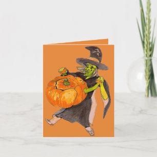 Creepy Funny Halloween Dancing Pumpkin Witch Color Card