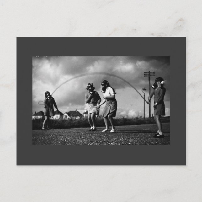 Creepy Gas Mask on Children Jumping Rope Postcard (Front)