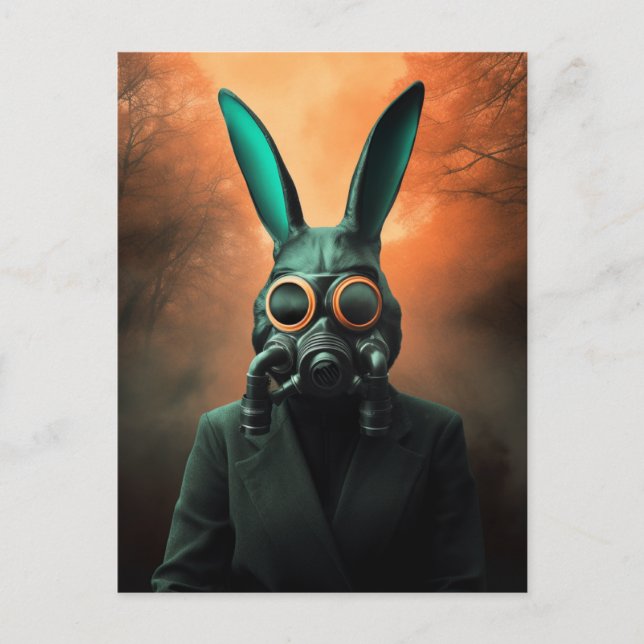 Creepy Gas Mask Rabbit in Human Clothes Postcard (Front)