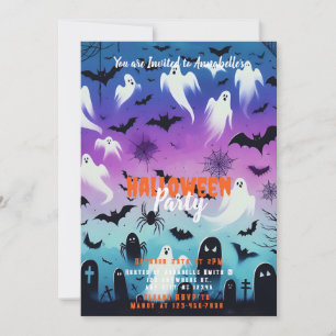 Creepy Ghost Bats Sky Halloween Party Invitation