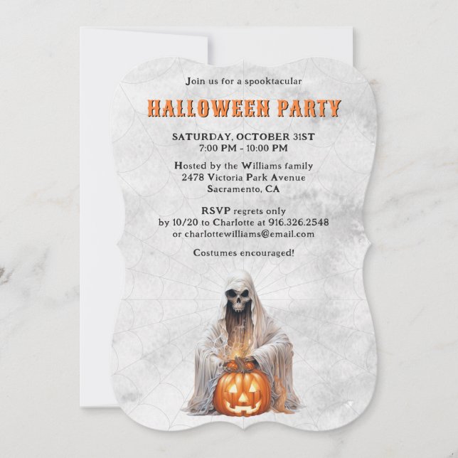 Creepy Ghost Cobweb Pumpkin Halloween Party  Invitation (Front)