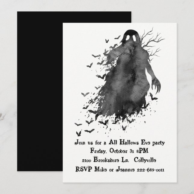 Creepy Ghost Halloween Party Invitation (Front/Back)