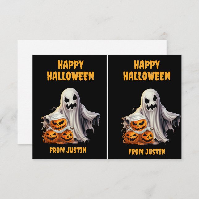 Creepy Ghost Jack O' Lanterns Halloween Classroom Note Card (Front/Back)
