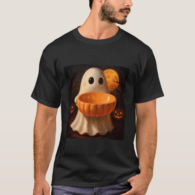Creepy Ghost Pumpkin Halloween T-Shirt (Front)