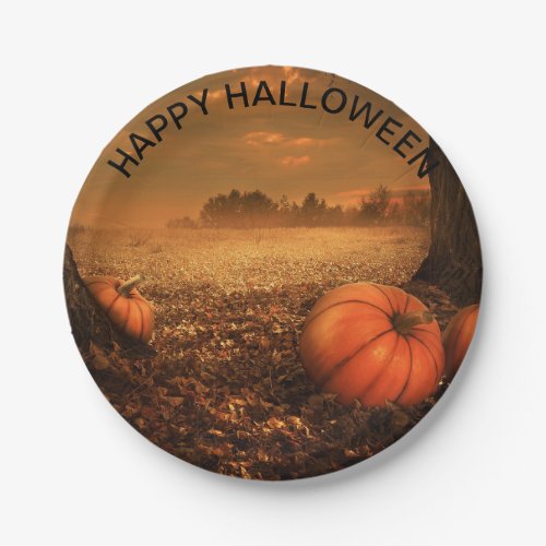 Creepy Ghost Spooky Pumpkin Halloween Paper Plate