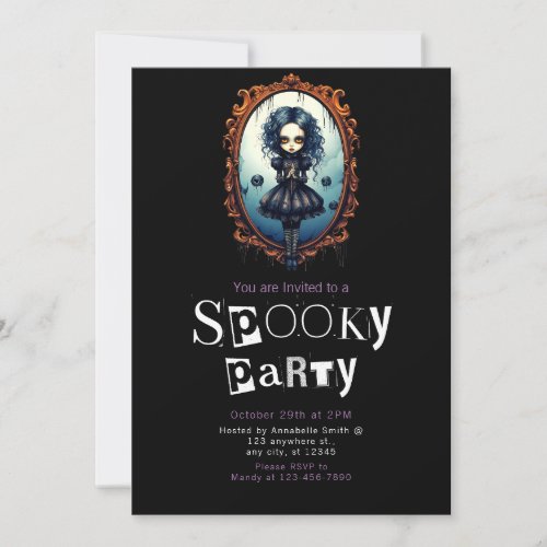 Creepy Girl in Victorian Mirror Halloween Party Invitation