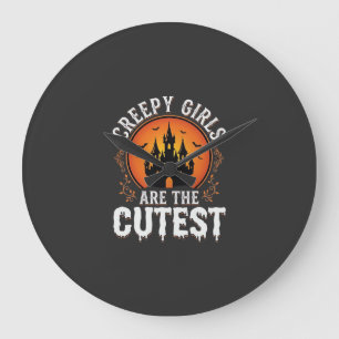 Creepy Girls Are The Cutest Gothic Halloween Desig Large Clock