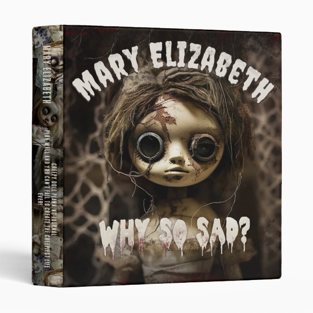Creepy Goggle-Eyed Haunted Possessed Doll 3 Ring Binder (Front/Spine)