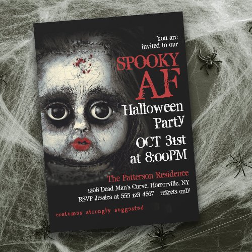 Creepy Goth Doll Spooky AF Halloween Party Invitation